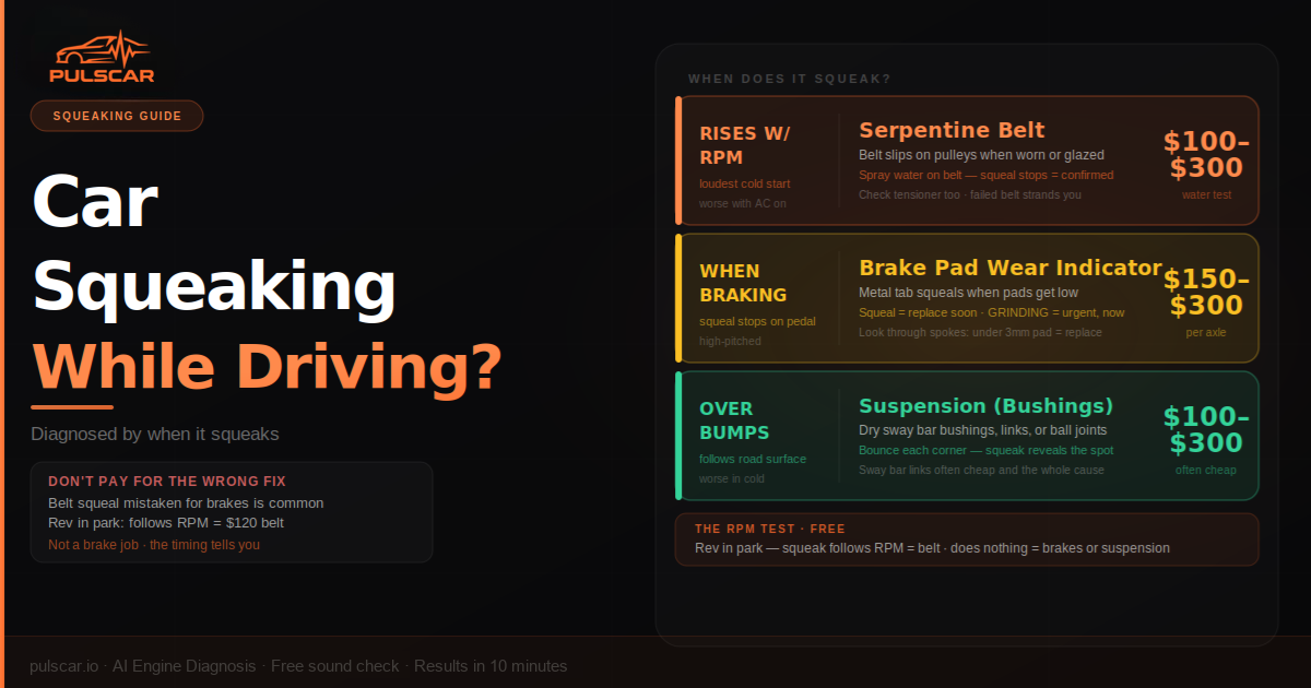 Car Squeaking While Driving in 2026? 10 Causes by When It Squeaks | PulsCar