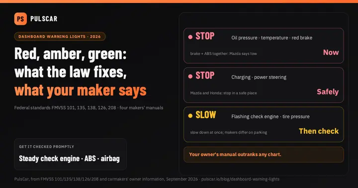 Dashboard Warning Lights in 2026: What Each One Means, Which Colour Means Stop, and Can You Keep Driving