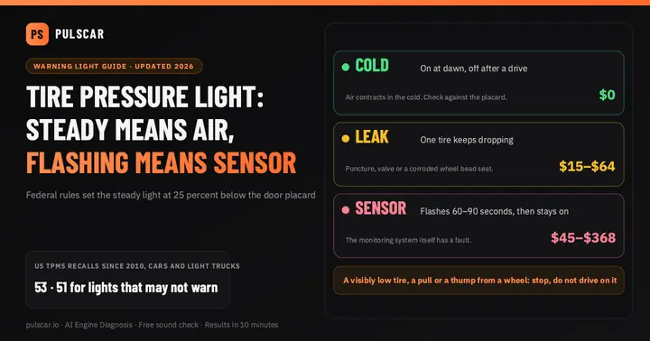 Tire Pressure Light On? Steady vs Flashing, the Cold-Morning Rule, and 53 TPMS Recalls